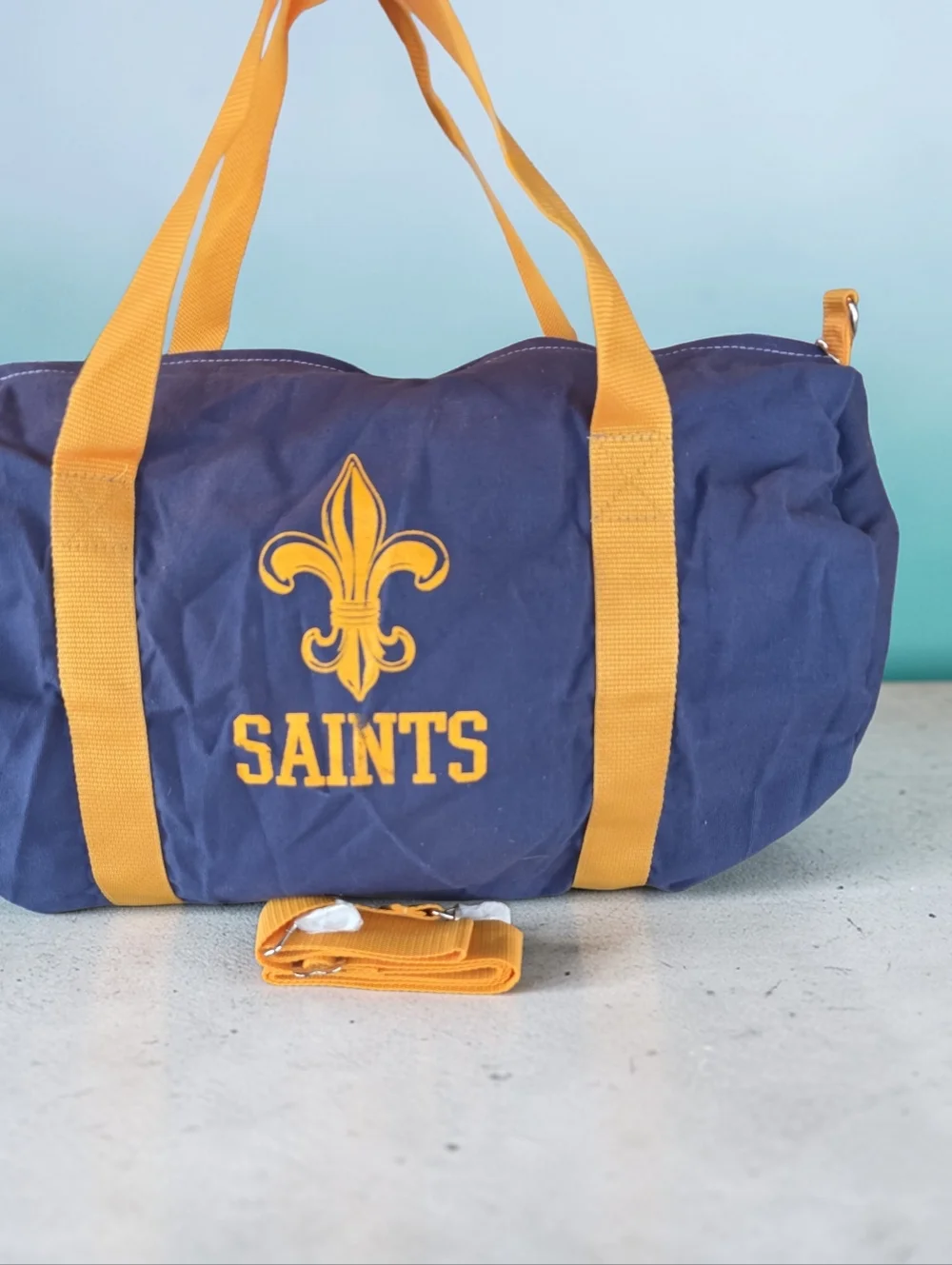 Saints Navy and Gold Duffle Bag Overnight Bag Gym Bag Canvas